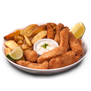 Fish`n`chips - Iscas de peixe e batatas rústicas. Acompanha molho tártaro.